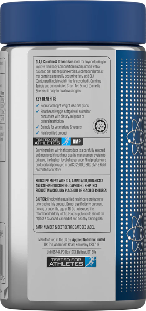 Applied Nutrition CLA, L-Carnitine & Green Tea (100 softgels) - Image 3